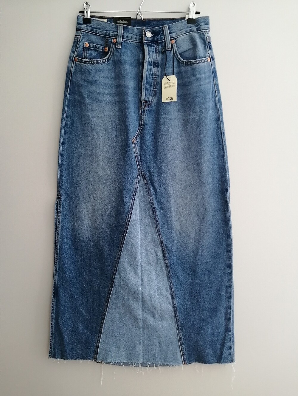 NWT Levi's Long Icon Denim Jean Maxi Skirt Two-Tone Side Slit Size 26